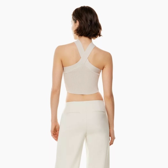 Aritzia Babaton Sculpt Knit Criss Cross Cropped Tank in Matte Pearl - Picture 3 of 6
